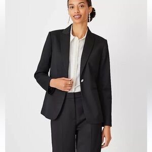 Ann Taylor Petite Tuxedo Blazer Black Sateen 0 Rhinestone Button Detail